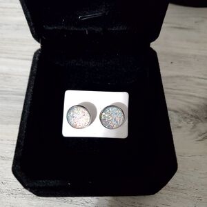 Druzy Stud Earrings: Glitter Cabochon, Stainless Steel (12 mm)